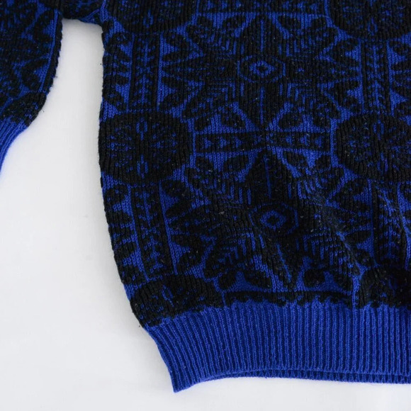 Vintage Steel Black & Blue Aztec Chunky Knit Crewneck Sweater Xl - Picture 6 of 12
